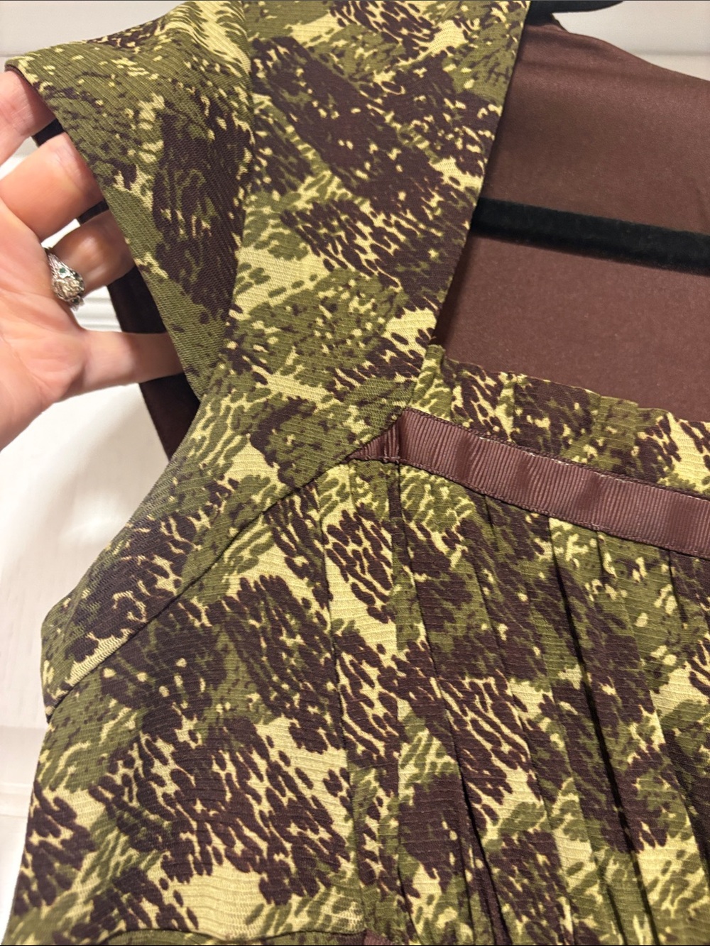 Signature by Sangria Earthy Chiffon Square Neck Ribbon Detail Dress 12 - Picture 6 of 8